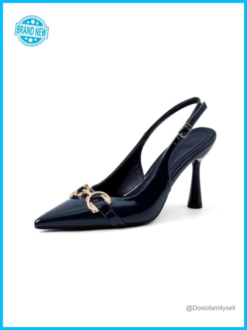 Faux Leather Slingback Stiletto Heels Pointed Toe Ankle Strap Pumps